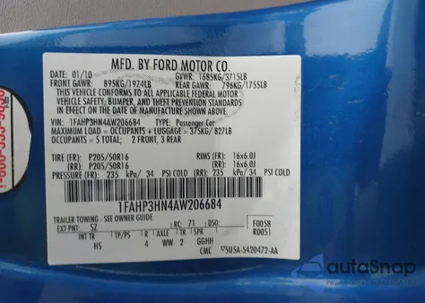 2010 Ford Focus Sel z USA, uszkodzony, nr VIN 1FAHP3HN4AW206684